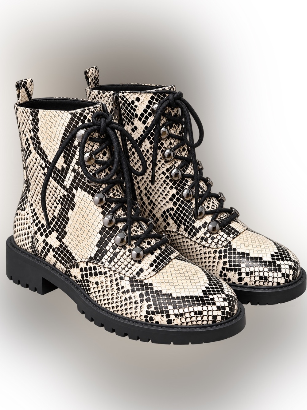 Paola Trinity X-L Snake Print Combat Boots